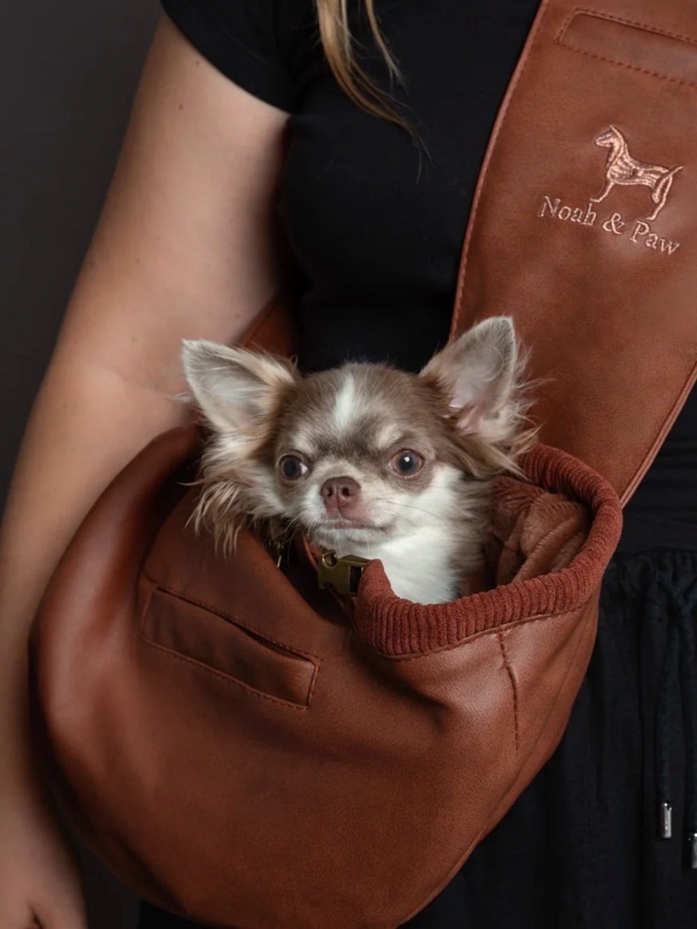 Noah & Paw Luxury Vegan Leather Dog/Cat Sling Carrier - Brown